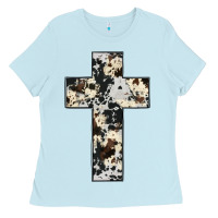 Baby Blue cowhide cross Ladies Tee - JahusDesignShop