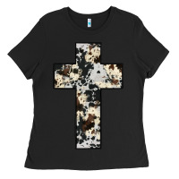 Black cowhide cross Ladies Tee - JahusDesignShop