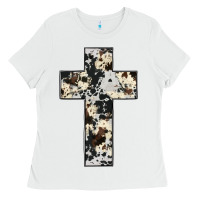White cowhide cross Ladies Tee - JahusDesignShop