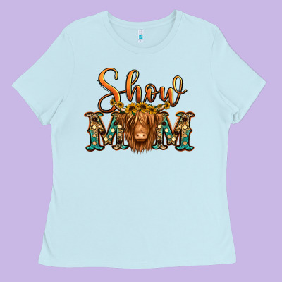 Show Mom Long Haired Cow Ladies Tee Designed By Jasminsmagicworld