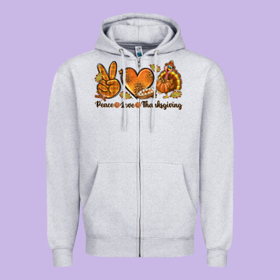Peace Love Thanksgiving Zipper Hoodie Designed By Texasbilliewilder