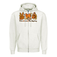 Oatmeal Heather Peace Love Thanksgiving Zipper Hoodie - texasbilliewilder