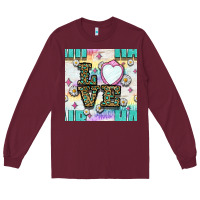 Burgundy Leopard Love Hair And Mirror With Daisy Seamless Pattern Bbs Long Sleeve Tee - BundleAndBundleShop
