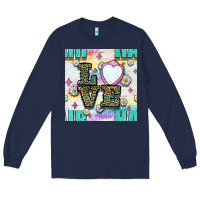 Navy Leopard Love Hair And Mirror With Daisy Seamless Pattern Bbs Long Sleeve Tee - BundleAndBundleShop