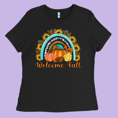 Welcome Fall Rainbow Ladies Tee Designed By Artiststas