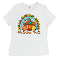 White Welcome Fall Rainbow Ladies Tee - Artiststas