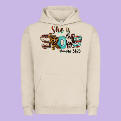 She Is Strong Proverbs 31 25 Urban Hoodie Designed By Fadigitalartstudio