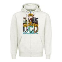 Oatmeal Heather Obsessive Cow Disorder with Cows Zipper Hoodie - texasbilliewilder