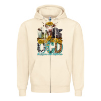 Sandshell Obsessive Cow Disorder with Cows Zipper Hoodie - texasbilliewilder