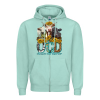 Seafoam Obsessive Cow Disorder with Cows Zipper Hoodie - texasbilliewilder