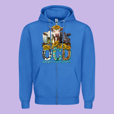 Obsessive Cow Disorder With Cows Zipper Hoodie Designed By Texasbilliewilder