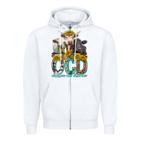 White Obsessive Cow Disorder with Cows Zipper Hoodie - texasbilliewilder