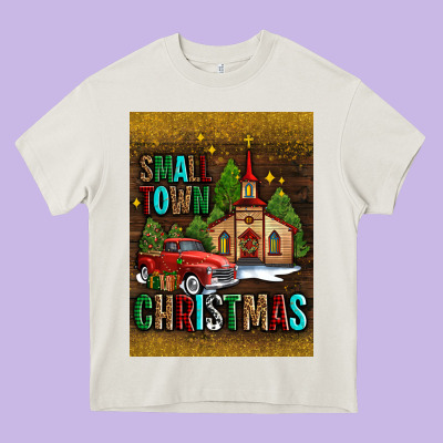 Small Town Christmas Church Heavy Core Tee Designed By Adodesignshop