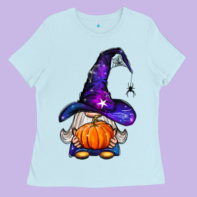 Witch Gnome With Pumpkin Ladies Tee Designed By Bundleandbundleshop