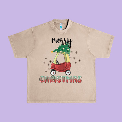 Merry Christmas Kids Car Urban Heavy Tee Designed By Maliassmallbusiness