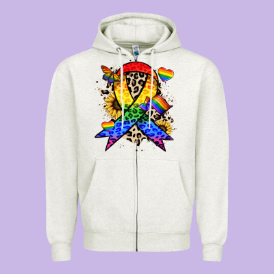 Pride Ribbon Zipper Hoodie Designed By Nancycooperartshop