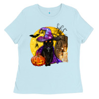 Baby Blue black witch cat coffin and moon Ladies Tee - BundleAndBundleShop