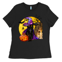 Black black witch cat coffin and moon Ladies Tee - BundleAndBundleShop