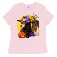 Bubblegum Pink black witch cat coffin and moon Ladies Tee - BundleAndBundleShop