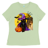 Black Witch Cat Coffin And Moon Ladies Tee | Teevron