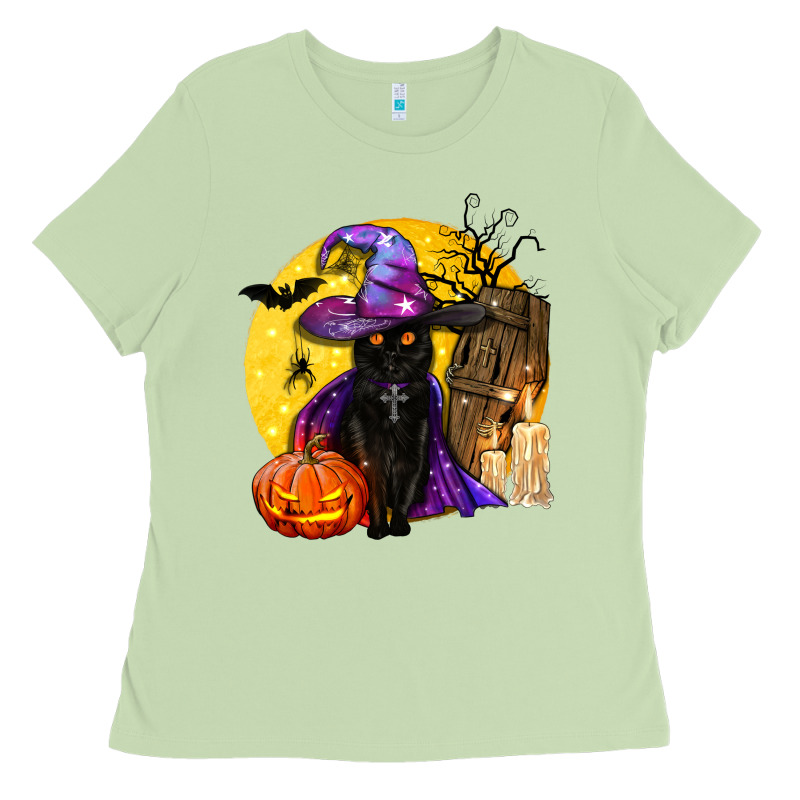 Black Witch Cat Coffin And Moon Ladies Tee by BundleAndBundleShop | Teevron