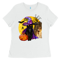 White black witch cat coffin and moon Ladies Tee - BundleAndBundleShop