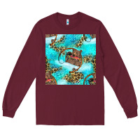 Burgundy Mama Bear Hunting Fish With Leopard Seamless Pattern Long Sleeve Tee - BundleAndBundleShop