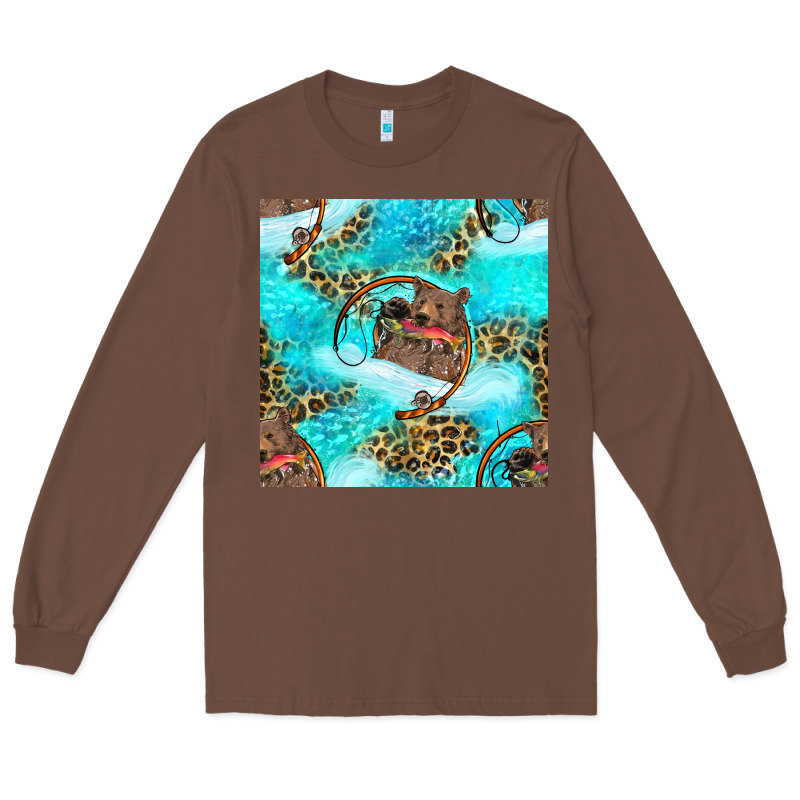 Mama Bear Hunting Fish With Leopard Seamless Pattern Long Sleeve Tee by BundleAndBundleShop | Teevron