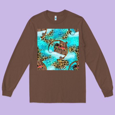 Mama Bear Hunting Fish With Leopard Seamless Pattern Long Sleeve Tee Designed By Bundleandbundleshop