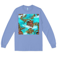 Colony Blue Mama Bear Hunting Fish With Leopard Seamless Pattern Long Sleeve Tee - BundleAndBundleShop