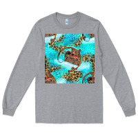Heather Grey Mama Bear Hunting Fish With Leopard Seamless Pattern Long Sleeve Tee - BundleAndBundleShop