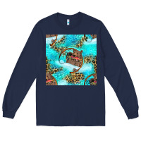 Navy Mama Bear Hunting Fish With Leopard Seamless Pattern Long Sleeve Tee - BundleAndBundleShop