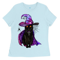 Baby Blue black witch cat Ladies Tee - BundleAndBundleShop