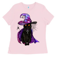 Bubblegum Pink black witch cat Ladies Tee - BundleAndBundleShop