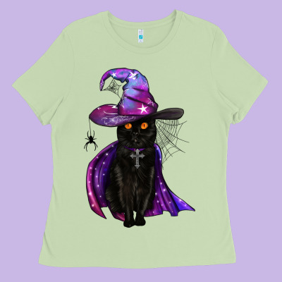 Black Witch Cat Ladies Tee Designed By Bundleandbundleshop