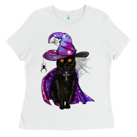 White black witch cat Ladies Tee - BundleAndBundleShop