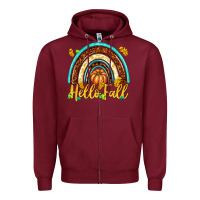 Burgundy Hello Fall with Rainbow Zipper Hoodie - texasbilliewilder
