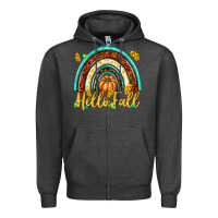 Charcoal Heather Hello Fall with Rainbow Zipper Hoodie - texasbilliewilder