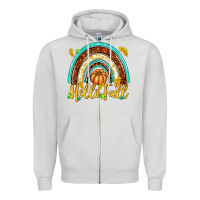Dove Grey Hello Fall with Rainbow Zipper Hoodie - texasbilliewilder