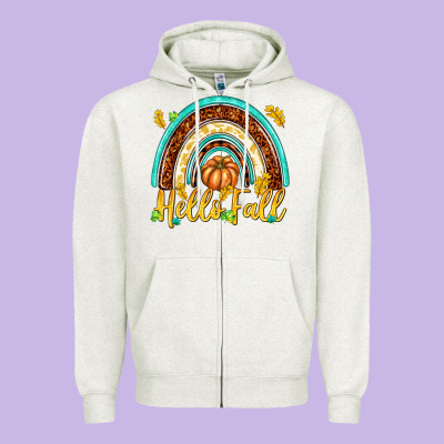 Hello Fall With Rainbow Zipper Hoodie Designed By Texasbilliewilder