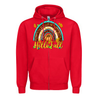 Red Hello Fall with Rainbow Zipper Hoodie - texasbilliewilder