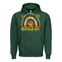 Sports Green Hello Fall with Rainbow Zipper Hoodie - texasbilliewilder