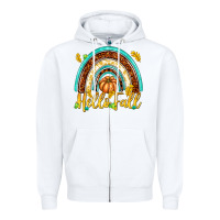 White Hello Fall with Rainbow Zipper Hoodie - texasbilliewilder