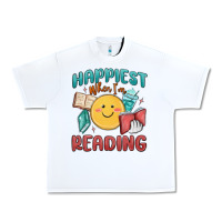 White happiest when i'm reading Urban Heavy Tee - MaliasSmallBusiness