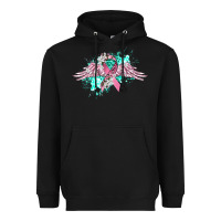 Black cancer ribbon with angel wings Heavyweight Hoodie - CowGirlArtShop