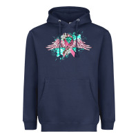Navy cancer ribbon with angel wings Heavyweight Hoodie - CowGirlArtShop