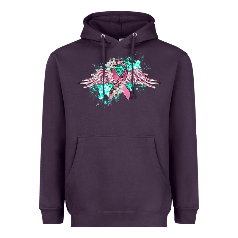 Cancer Ribbon With Angel Wings Heavyweight Hoodie by CowGirlArtShop | Teevron