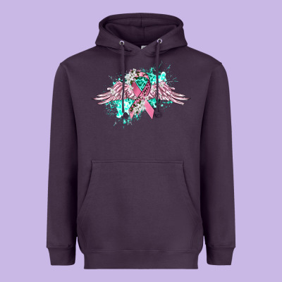 Cancer Ribbon With Angel Wings Heavyweight Hoodie Designed By Cowgirlartshop