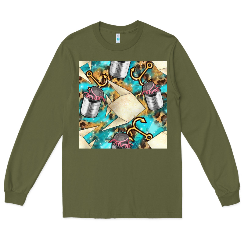 Paper Fish And Canned With Anchor Seamless Pattern Pbs Long Sleeve Tee by BundleAndBundleShop | Teevron