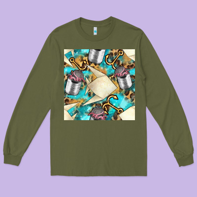 Paper Fish And Canned With Anchor Seamless Pattern Pbs Long Sleeve Tee Designed By Bundleandbundleshop